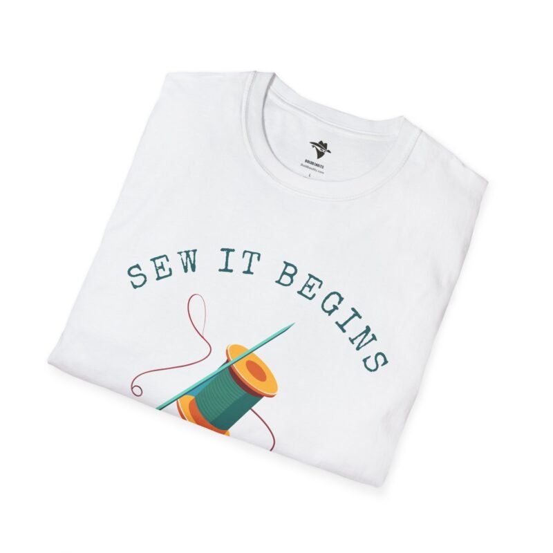 Sew it Begins T-Shirt, Sewing T-shirt, Funny Sewing Hobby Tshirt for Birthday or Gift, Man or Woman. - Image 2