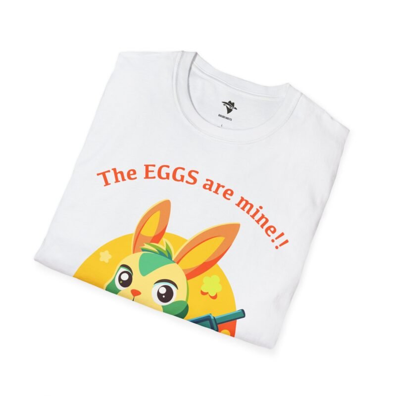 a white t-shirt with a cartoon rabbit on it