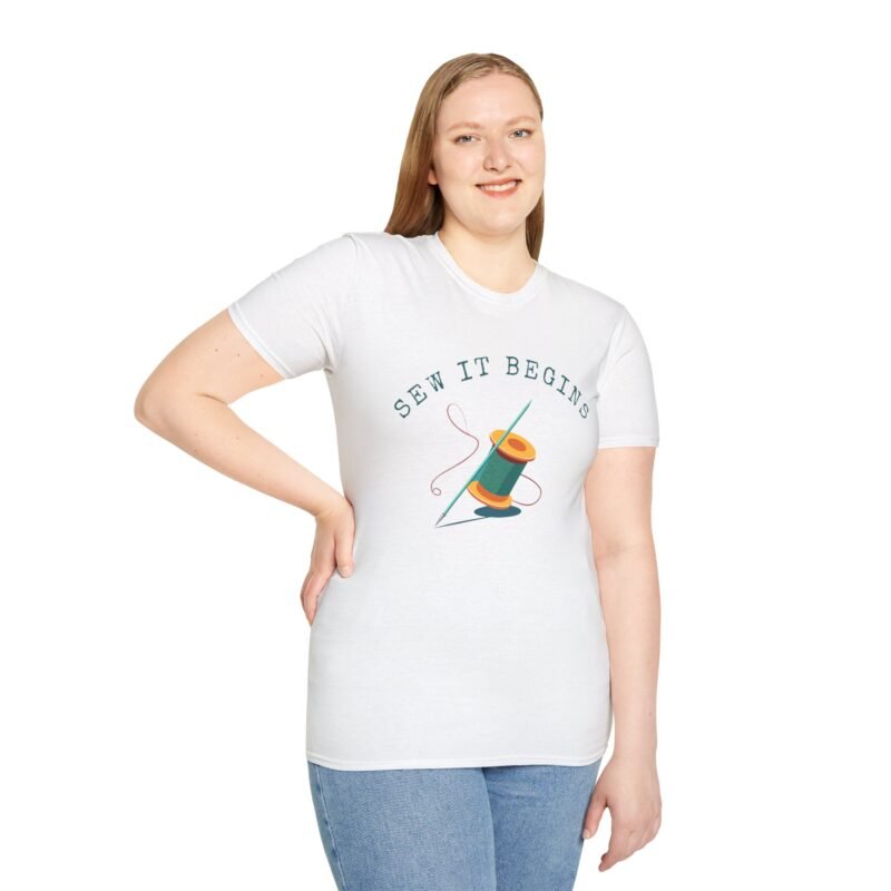 Sew it Begins T-Shirt, Sewing T-shirt, Funny Sewing Hobby Tshirt for Birthday or Gift, Man or Woman. - Image 3